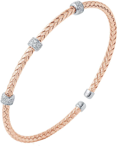 Image of Charles Garnier - "Torino" - 3mm Rose-Gold-Plated Sterling Silver Woven CZ Cuff Bracelet