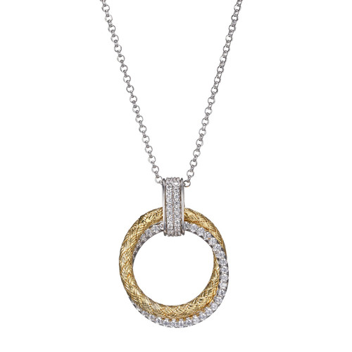 Charles Garnier - 17 inch + 2 inch Gold Plated Sterling Silver Necklace w/ Interlocking Rings Pendant & CZ