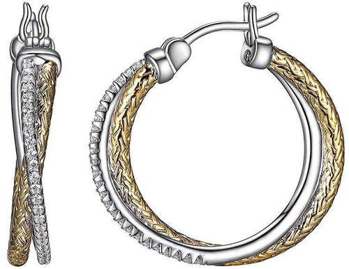 Image of Charles Garnier - 25mm Rhodium & Gold Plated Sterling Silver Round Double Hoop Earrings w/ CZs