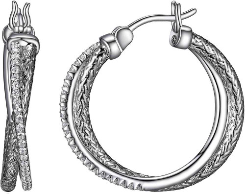 Image of Charles Garnier - 25mm Rhodium Plated Sterling Silver Round Double Hoop Earrings w/ CZs