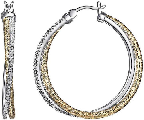 Image of Charles Garnier - 35mm Rhodium & Gold Plated Sterling Silver Round Double Hoop Earrings w/ CZs