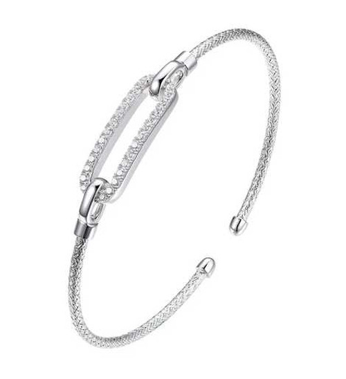 Image of Charles Garnier - 6.75" Sterling Silver Paperclip Collection 2mm Cuff Bracelet w/ CZ
