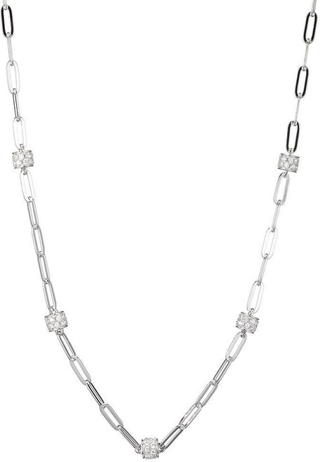 Charles Garnier 17" + 2" Sterling Silver Paperclip Chain Necklace w/ 5 CZ Rondelle Stations