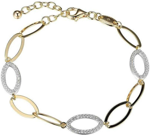 Image of Charles Garnier 6.75" + 1.25" Gold-Plated Sterling Silver Marquise Chain Bracelet w/ 3 CZ Link Stations