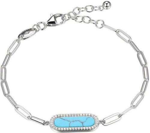 Image of Charles Garnier 6.75" + 1.25" Sterling Silver Paperclip Chain Bracelet w/ Simulated Turquoise & CZs