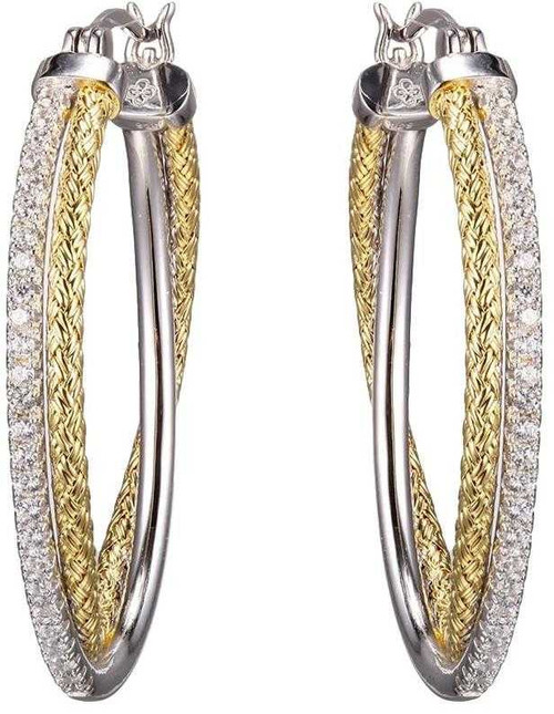 Image of Charles Garnier Gold Plated Sterling Silver 2mm Mesh & CZ Hoop Earrings