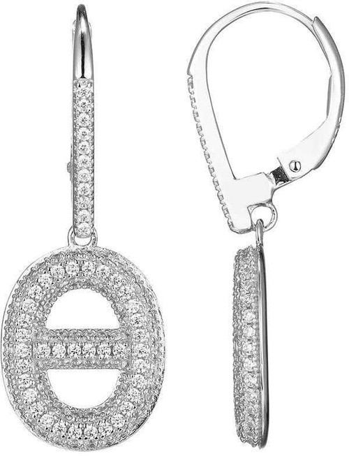 Image of Charles Garnier Rhodium Finish Sterling Silver Marina Link Earrings w/ CZs