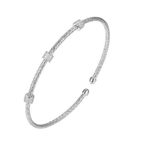 Image of Charles Garnier 2mm Sterling Silver Mesh Cuff Bracelet with 3 CZ Stations