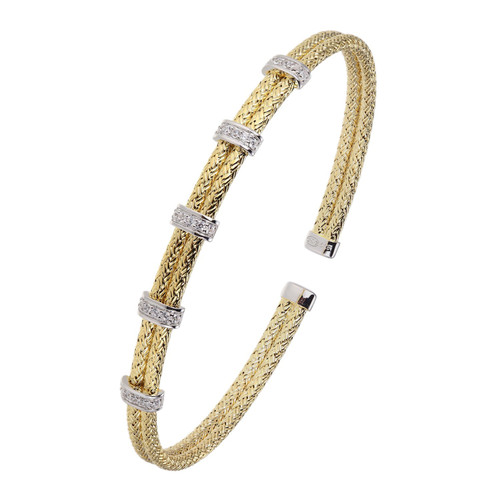 Image of Charles Garnier Gold-Plated Sterling Silver Double 2mm Mesh Cuff Bracelet with 5 CZ Stations