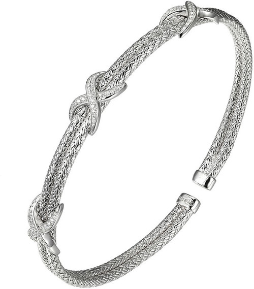 Charles Garnier Sterling Silver Double 2mm Mesh Cuff Bracelet with CZ Accents