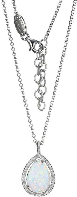 Image of Charles Garnier 17"+2" Sterling Silver Necklace with Teardrop Shaped Synthetic Opal and CZ Pendant