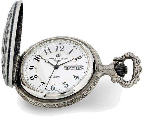 Image of Charles Hubert Antiqued Chrome & Satin Eagle Medallion Pocket Watch