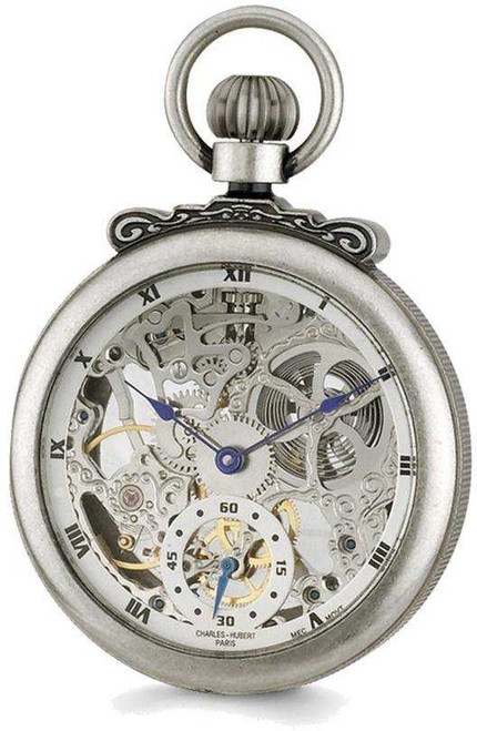 Image of Charles Hubert Antiqued Chrome Finish Brass Skeleton Pocket Watch