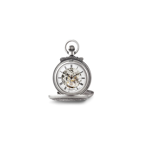 Charles Hubert Antiqued Chrome Finish Lion Crest Pocket Watch