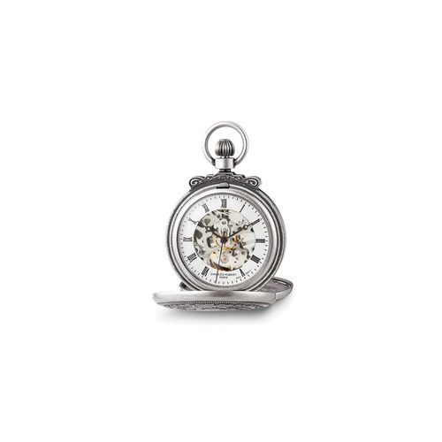 Charles Hubert Antiqued Chrome Finish Skeleton Pocket Watch XWA3349