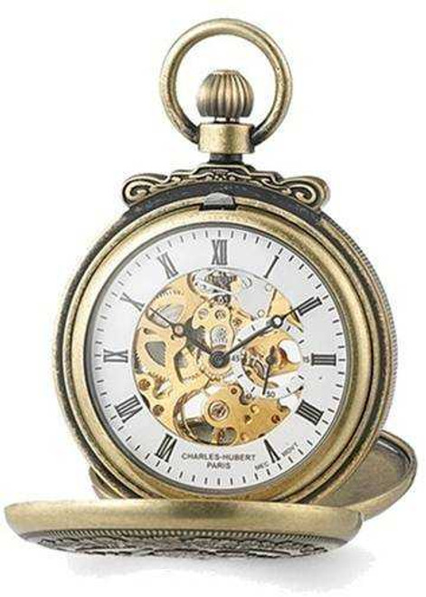 Image of Charles Hubert Antiqued Gold-Finish Lion Crest Pocket Watch