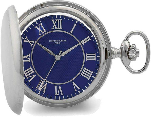 Image of Charles Hubert Chrome Finish Blue Dial Quartz Pocket Watch