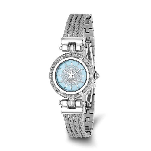 Image of Charles Hubert Chrome Finish MOP Dial Stainless Steel Wire Bangle Watch