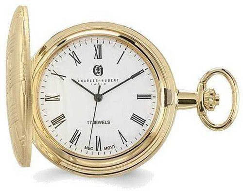 Image of Charles Hubert Gold-Finish Brass Basketweave Pocket Watch XWA3363