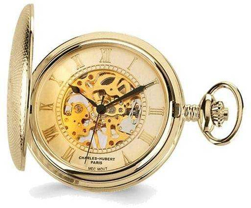 Image of Charles Hubert Gold-Finish Brass Skeleton Pocket Watch