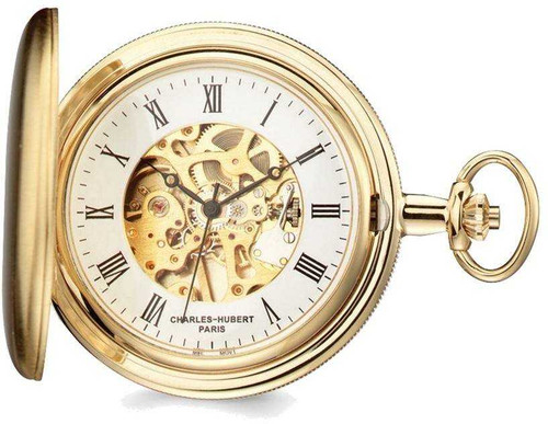Image of Charles Hubert Gold-Finish Skeleton Dial Pocket Watch