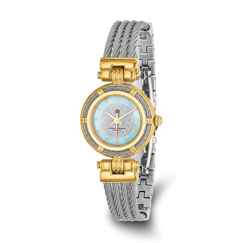 Image of Charles Hubert IP-plated MOP Dial w/Stainless Steel Wire Bangle Watch