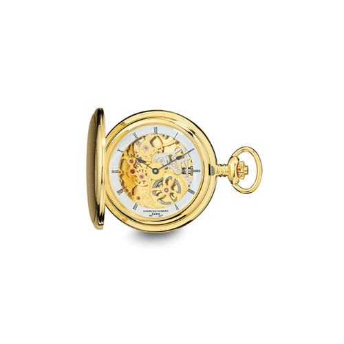Charles Hubert IP-plated Stainless Steel Skeleton Dial Pocket Watch XWA4333