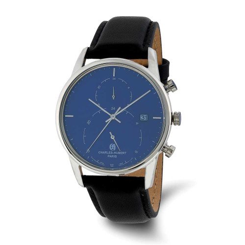 Image of Charles Hubert Mens Stainless Steel Blue Dial Dual Time Watch