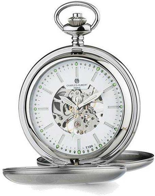 Image of Charles Hubert Stainless Steel Double Cover Tritium Mechanical Pocket Watch