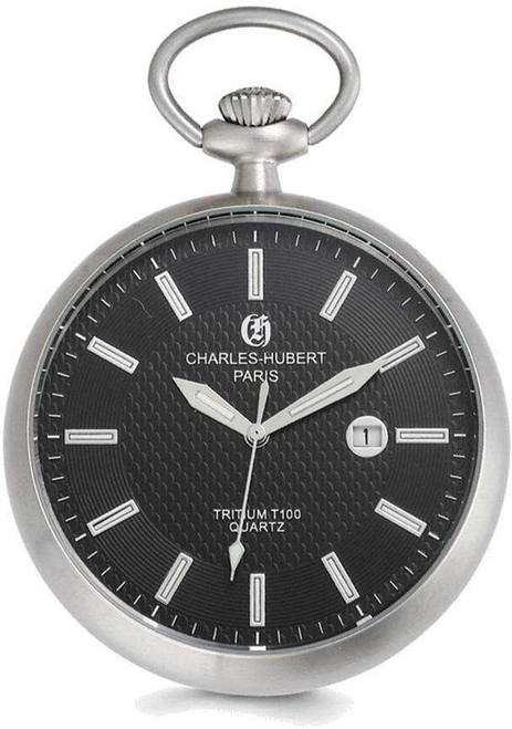 Image of Charles Hubert Stainless Steel Open Face Tritium Quartz Pocket Watch XWA5558