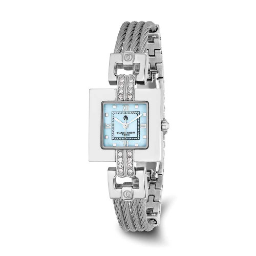Image of Charles Hubert Stainless Steel Wire Bangle Light Blue MOP Dial Watch