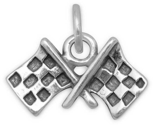 Image of Checkered Flags Charm 925 Sterling Silver