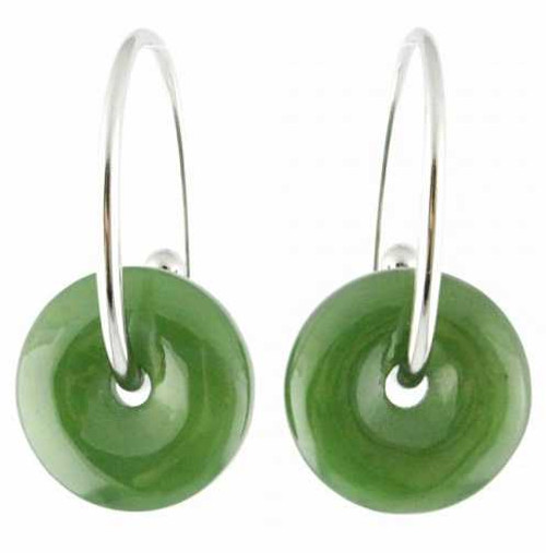 Image of Circular Genuine Natural Polar Nephrite Jade Earrings With Center Hole