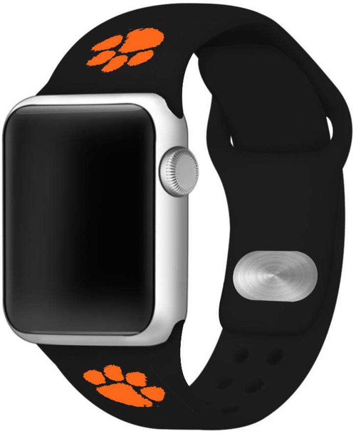 Image of Clemson Tigers Silicone Watch Band Compatible with Apple Watch - 42mm/44mm/45mm Black C-AB2-149-42
