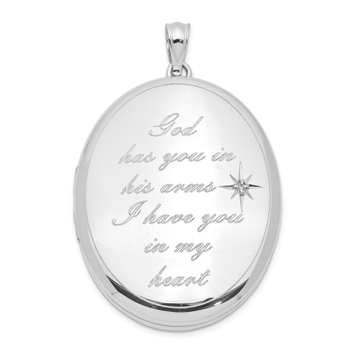 Cremation Jewelry - Rhodium-plated Sterling Silver God Has You In His Arms Diamond Ash Holder Oval Locket Pendant