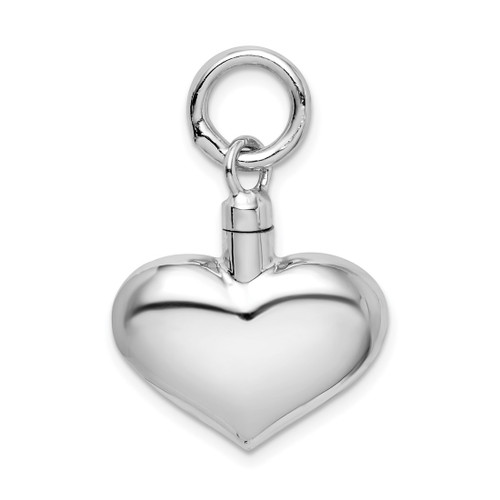 Cremation Jewelry - Rhodium-Plated Sterling Silver Polished Puffy Heart Ash Holder Pendant