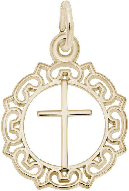 Image of Cross w/ Ornate Border Charm (Choose Metal) by Rembrandt