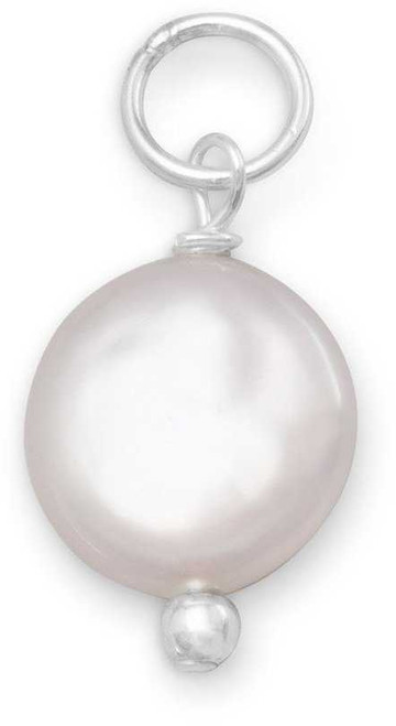 Image of Cultured Freshwater Coin Pearl Charm - June Birthstone 925 Sterling Silver