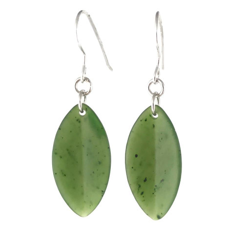 27mm x 12mm Natural Untreated Nephrite Jade Leaf Dangle Earrings Matte Finish