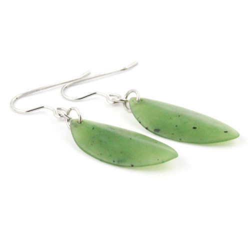 27mm x 12mm Natural Untreated Nephrite Jade Leaf Dangle Earrings Matte Finish