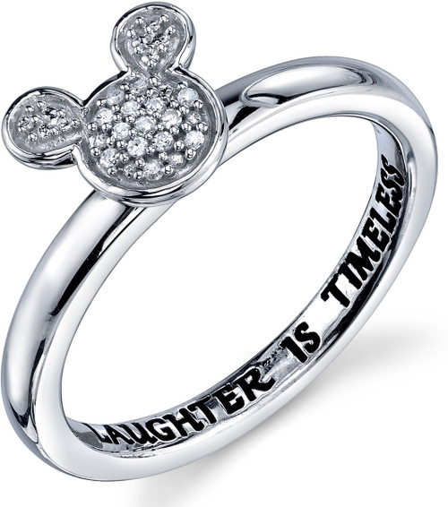 Disney Sterling Silver 1/20 ctw Diamond Laughter is Timeless Mickey Mouse Ring