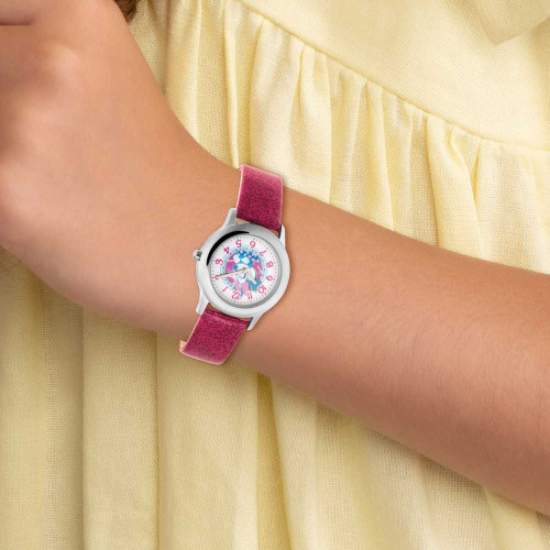 Image of Disney Tween Minnie Mouse Silver-tone Dark Pink Band Watch