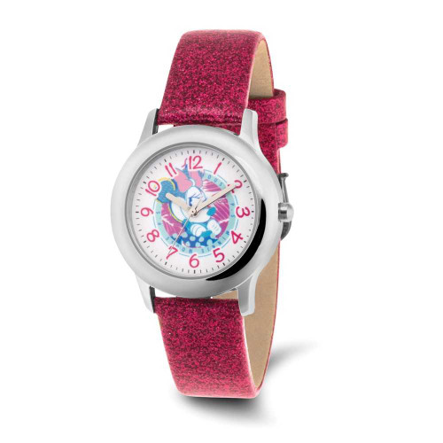Image of Disney Tween Minnie Mouse Silver-tone Dark Pink Band Watch