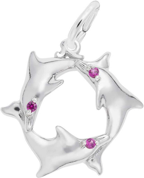 Image of Dolphin Ring Charm w/ Purple Synthetic Crystals (Choose Metal) by Rembrandt