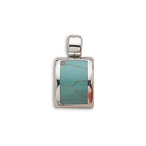 Image of Domed Inlay Simulated Turquoise Slide 925 Sterling Silver - LIMITED STOCK