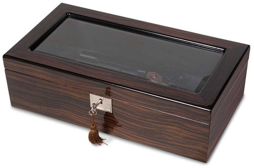 Image of Ebony Wood Veneer High Gloss Finish Glass Window Multi Use Locking Box