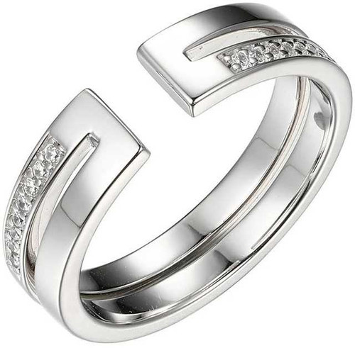 Image of ELLE Rhodium Plated Sterling Silver 5.5mm Wide Double Band Ring w/ CZs