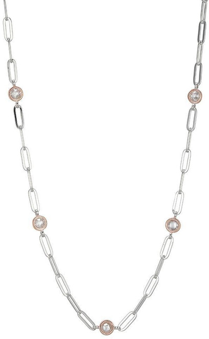 Image of ELLE 16" + 2" Sterling Silver Paperclip Chain Necklace & 5 Rose-Gold Plated CZ Stations