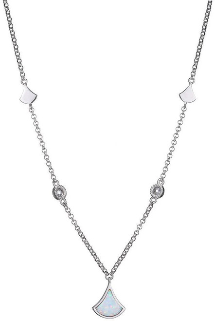 ELLE 16" + 3" Rhodium Plated Sterling Silver Necklace w/ Created Opal Pendant & CZs