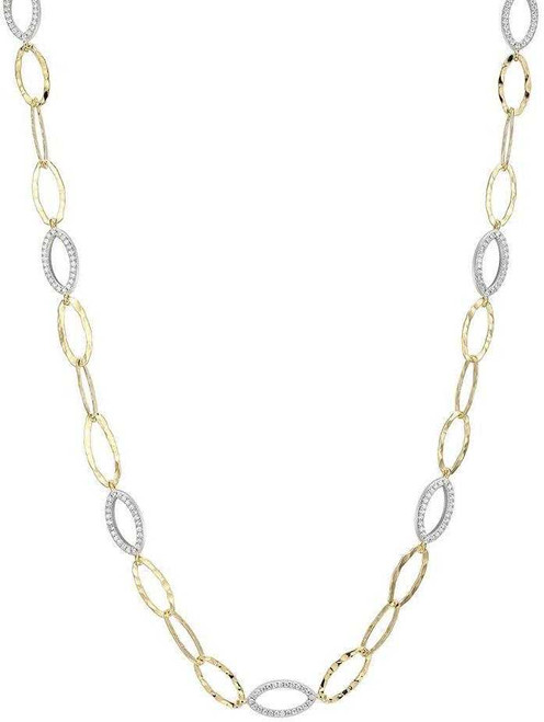 Image of ELLE 17" + 2" Gold-Plated Sterling Silver Hammered Marquise Link Necklace w/ 7 Double Sided CZ Link Stations